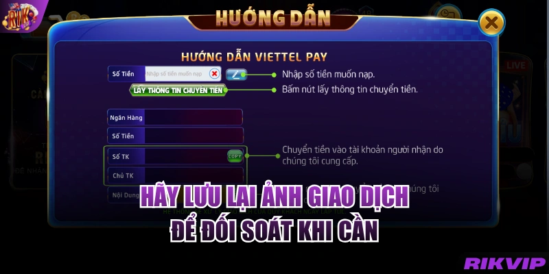 Hãy lưu lại ảnh giao dịch để đối soát khi cần